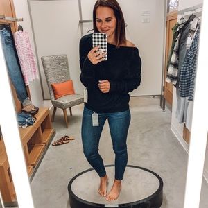 One shoulder waffle knit top